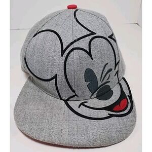 Mickey Mouse Disney Winking Face Gray Snapback Hat‎ Cap